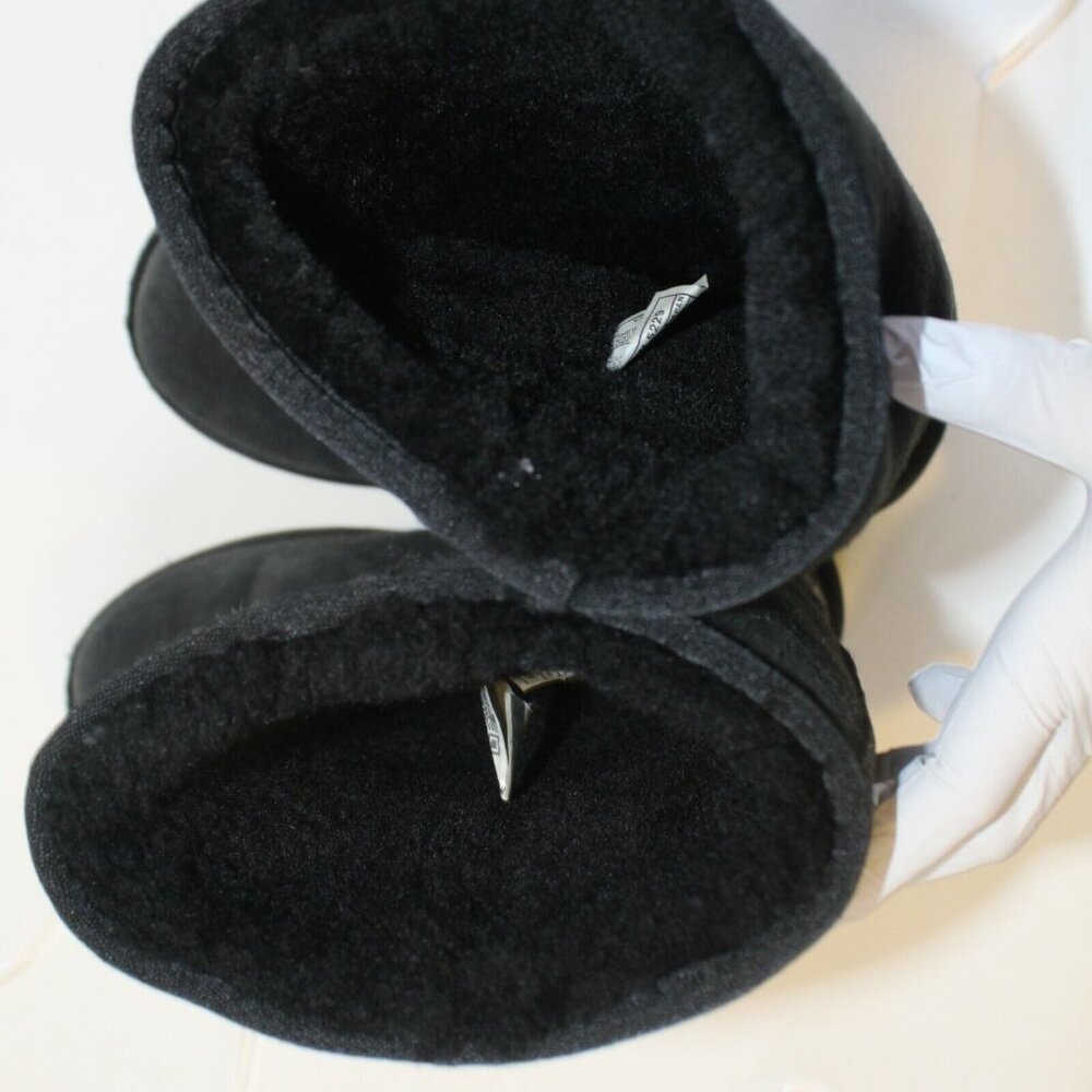 UGG Youth Sz 4 Classic Tall Black Suede Shearling Lined Pull On Mid Calf Boots - Picture 11 of 12